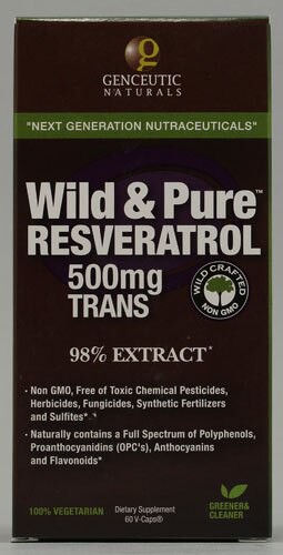 Genceutic Naturals Wild & Pure Resveratrol + 500mg Trans-Resveratrol 60 Vegetarian Capsules