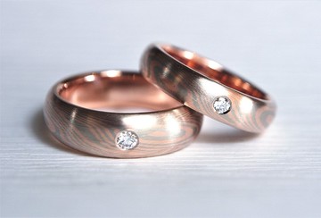 木目金 婚戒  ( K金 / 鑽石 ) 對戒 木紋金 婚戒訂製 ( 一對價)