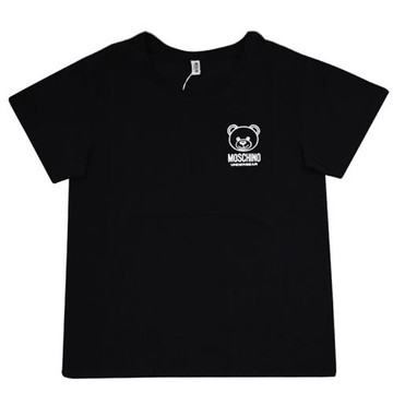 MOSCHINO 小熊LOGO燙印標誌貼花彈性棉質短T恤.黑