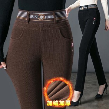 加絨加厚燈芯絨長褲女秋冬2022新款高腰直筒棉褲冬季中年媽媽褲子