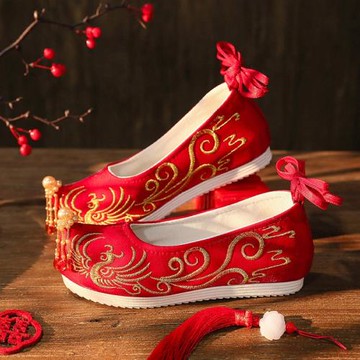 新款古風翹頭婚鞋女古裝禾服鞋繡花鞋民族風復古秀禾布鞋漢服鞋子