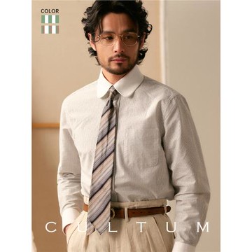 【全棉牛津紡】CULTUM伊頓領條紋長袖襯衫男休閑百搭ivy西裝襯衣