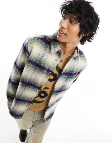 ASOS DESIGN overshirt in hairy wool look blue check