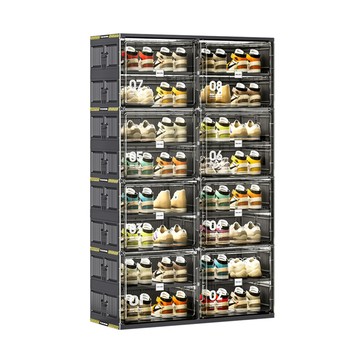 【Jeko&Jeko】八層16格8門加固耐重摺疊收納櫃/鞋櫃-多色可選 潮酷黑