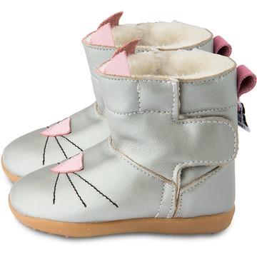 英國 shooshoos 健康無毒真皮手工童鞋/靴子_ 銀色貓咪_102766(公司貨)