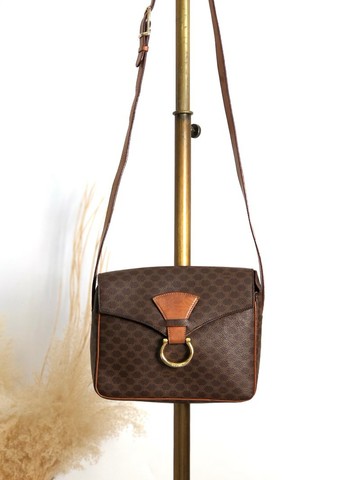 【日本直送 名牌中古包】CELINE  સélène 馬車 LOGO 側肩包 棕色 馬銜扣 皮革 vintage 中古 yw7ax4