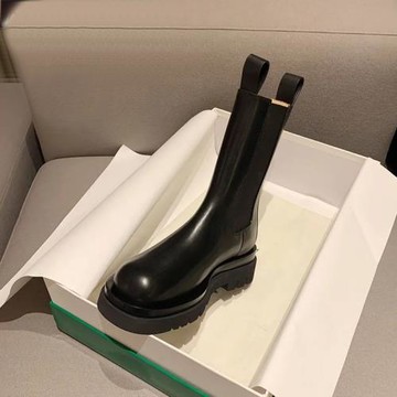 mona同款真皮馬丁靴女厚底切爾西顯瘦粗跟英倫風煙筒中筒bybv靴子