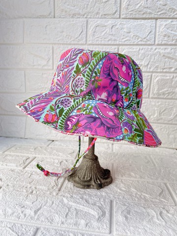 RARAKO樂子-手工親子帽-大人&兒童漁夫帽 遮陽帽-霓光恐龍 紫彩