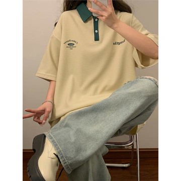 華夫格短袖男polo衫夏季中性風高級感美式重磅t恤學院風男生衣服