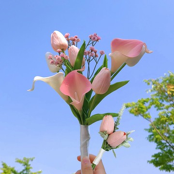 Eplein 戀愛人造花婚禮捧花 + 胸花組合  1個  粉紅色