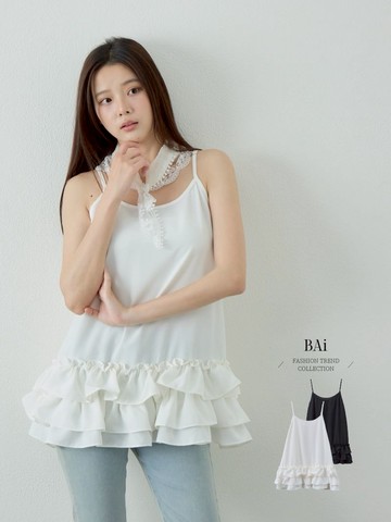 細肩帶蛋糕短裙／拼接下擺打底襯裙－【350208】