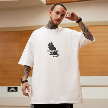 重磅300g美式胖子短袖t恤加肥加大碼白色圓領純棉打底半袖男潮流