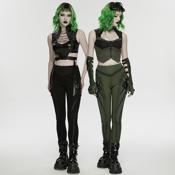 賽博龐克機甲駕駛員分割緊身褲 - 黑 / 綠