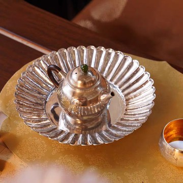 足銀 菊瓣壺承 果盤 純手工純銀壺承 精品茶玩擺件