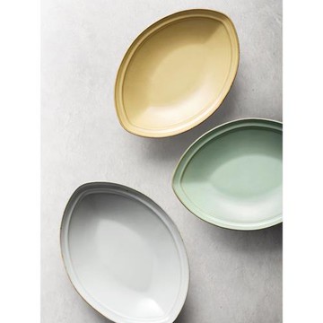 九土日式復古陶瓷盤家用蒸魚盤子創意簡約粗陶樹葉橢圓形菜盤餐具