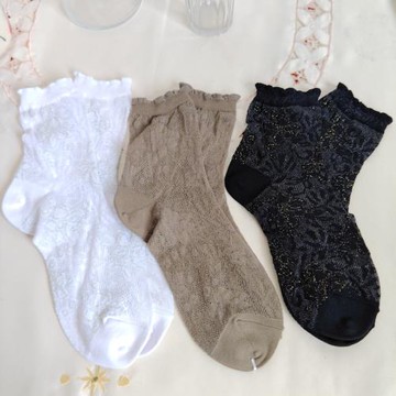 外貿日系復古老人超薄短襪白色透氣網鏤空花邊夏季純棉吸濕