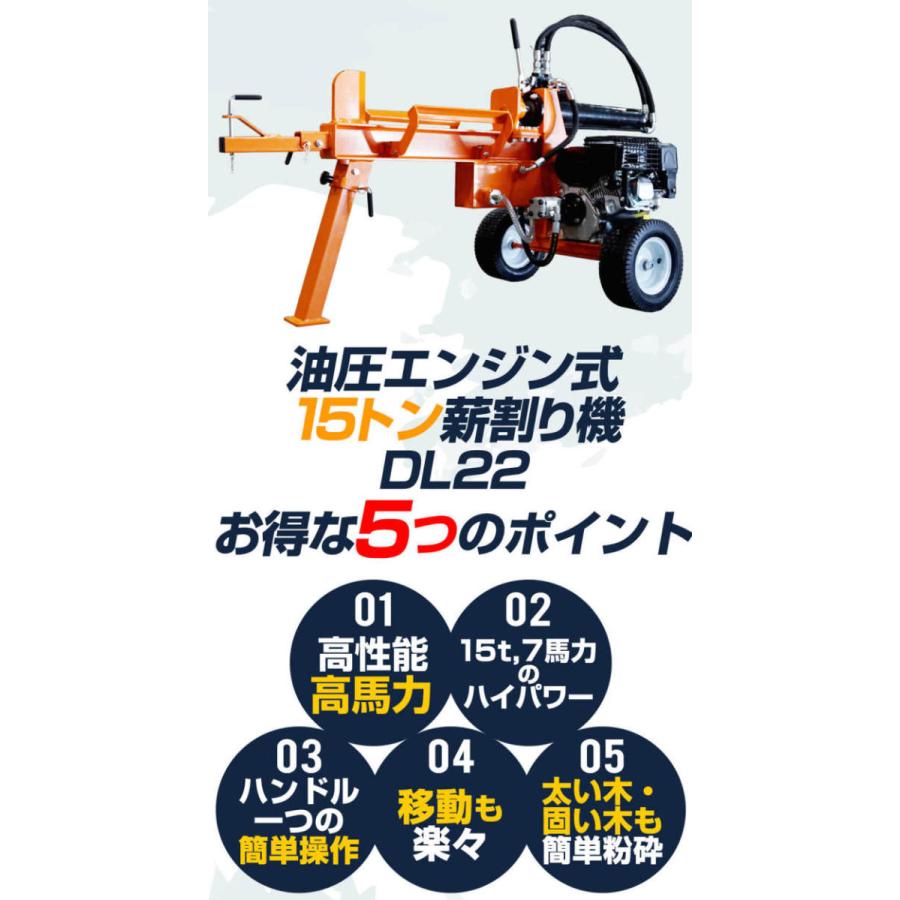 薪割り機 エンジン式 15トン 強力ロビンエンジン 四分割カッター付き 油圧 送料無料 7馬力 薪割機 まき割り機 薪ストーブ 暖炉 ヒノキ・杉 保証付き