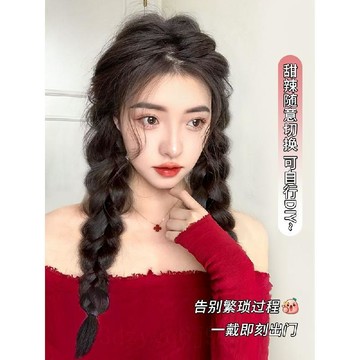 臺灣嚴選辮子發女高馬尾仿真式俏皮可愛拳擊麻花辮長辮網紅辣妹雙馬尾