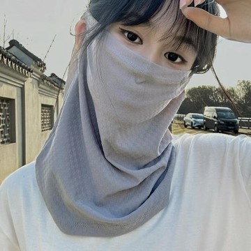 掛耳面罩夏季出現騎車防曬冰絲透氣面紗遮陽護頸女脖子護防塵罩