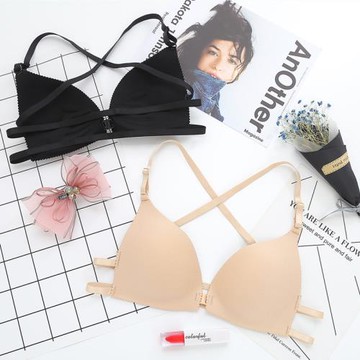 夏季前扣無鋼圈美背文胸罩薄杯大碼聚攏細帶交叉性感無痕露背內衣