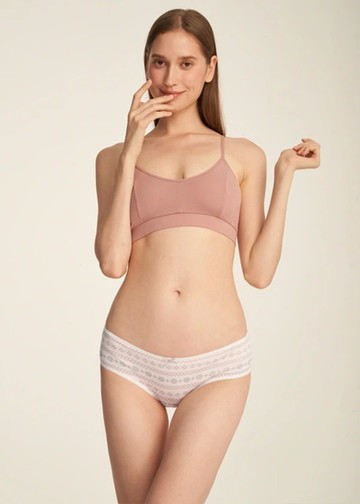 冬日氣息．花邊中腰三角內褲(米白-針織雪花)