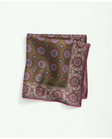 Brooks Brothers Men's Silk Medallion Pocket Square Tie | Olive
