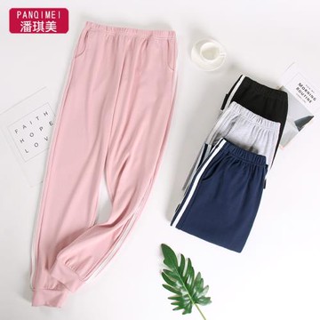 春夏天家居睡褲女長褲全棉束腳單件單條純棉寬松薄款寬松運動夏季