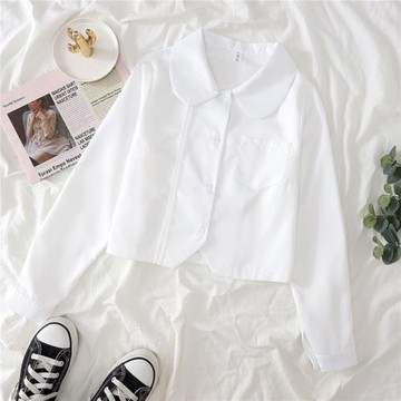 原創風琴褶長袖jk制服白襯衫秋季女基礎款日系短款設計感小眾襯衣