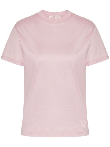 Valentino Garavani - logo-embroidered jersey-cotton T-shirt - women - Cotton/Polyester - M - Pink