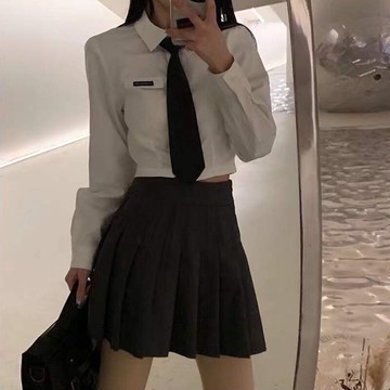 減齡襯衫jk制服御姐風套裝早春長袖上衣成熟甜美氣質ins潮+百褶裙