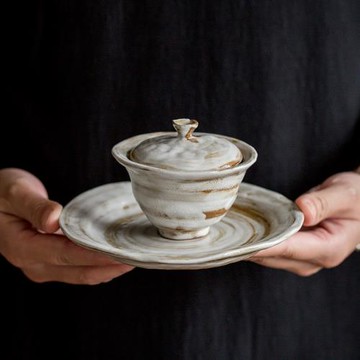 碌心  純手工粗陶蓋碗單個 手工功夫茶具陶瓷手抓三才茶杯泡茶碗