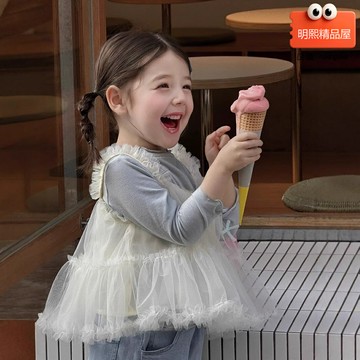 【韓系時髦】女童套裝 女童春裝 女童洋氣套裝 女童韓版套裝 女童時髦套裝 網紗上衣 舒適牛仔褲 2025春季新款 女寶寶洋氣穿搭