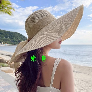 草帽 大簷防曬沙灘帽海邊出遊網紅百搭遮陽帽韓版小清新帽子-第一區(台灣現貨)
