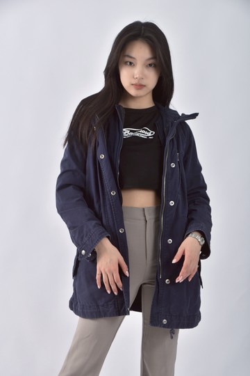 (XS（含）以下) 棉質純棉連帽可拆式藍色外套