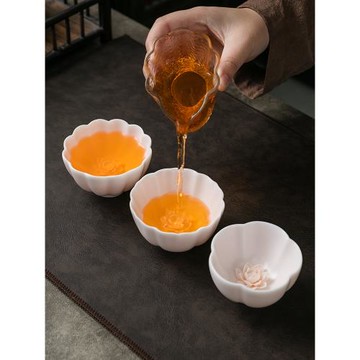 中式復古羊脂玉汝窯開片可養主人杯單杯女花瓣茶杯沏茶梅花品茗杯