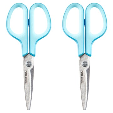 PLUS 普樂士 30度弧線抗菌剪刀 舒適握柄 減輕手指負擔 圓形刀尖 安全  藍色  2支