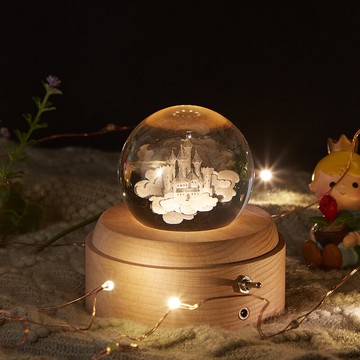 水晶球浪漫少女心云朵城堡創意生日禮物旋轉八音盒投影燈書房臺燈