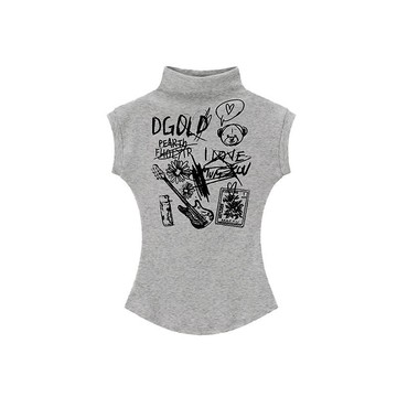 美式複古辣妹印花無袖t恤女夏季收腰顯瘦短版上衣