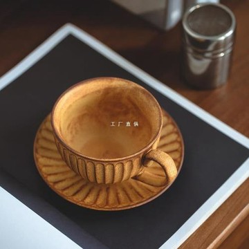 復古小奢華咖啡杯 粗陶杯子碟 顏值掛耳日式拉花杯下午茶