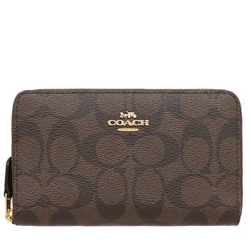 COACH 經典滿版C logo拉鍊中夾 防刮PVC皮革 中夾 皮夾 錢包 88913 深咖啡色(現貨)▶指定Outlet商品5折起☆現貨【送禮首選★APP下單點數4倍送】