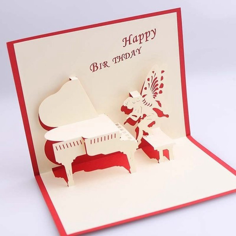 バースデーカード メッセージカード ポップアップカード グリーティングカード 3d 飛び出す 立体 ピアノ シンプル 切り 通販 Lineポイント最大get Lineショッピング