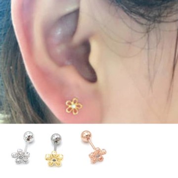 Hera 赫拉 精巧鏤空小花水鑽轉珠耳環/耳釘-單顆3色