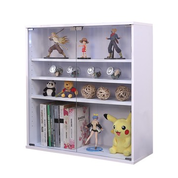 BuyJM MIT低甲醛寬80cm可堆疊耐重四層強化玻璃門展示櫃/書櫃/收納櫃集成木色