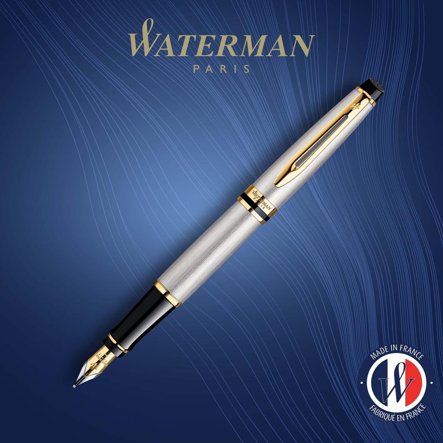 Waterman Expert Gift Box includes Medium Nib Gold Trim Fountain Pen Stainless Steel 万年筆 (並行輸入品)[並行輸入品]