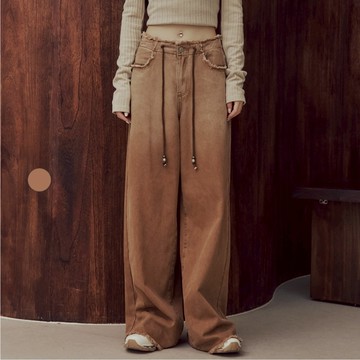 50% Fifty Percent｜漸層刷鬚抽繩直筒長褲｜02583751009