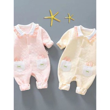 嬰兒連體衣春秋夾棉保暖純棉男女寶寶寶哈衣爬服出生公主衣服外出