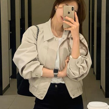 AKARA 俐落簡約秋裝短版翻領夾克外套(中大尺碼女裝/2XL保暖時尚兼具/冬天發熱外套)