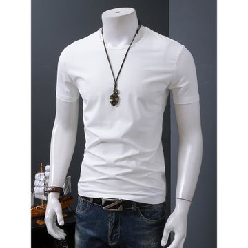 2025新款白色男士短袖t恤棉質圓領修身潮流純色打底衫上衣服半袖