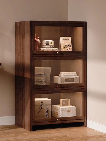 開發票 收納櫃 儲物櫃 置物架 小柜子靠墻實木展示柜書桌旁書柜帶柜門收納柜臥室落地矮柜置物架 公司貨 快速出貨