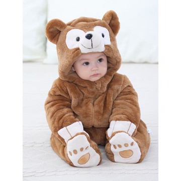 冬季嬰兒連體衣加厚加絨包腳男女寶寶法蘭絨抱衣冬裝新生兒外出服